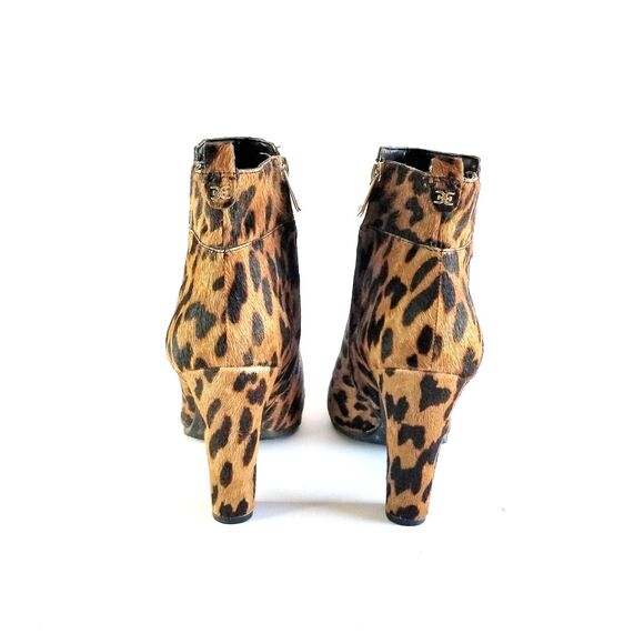 SAM EDELMAN Sianna Leopard Calf Hair Booties Sz 8.5 Heeled Ankle Boots - Picture 9 of 13